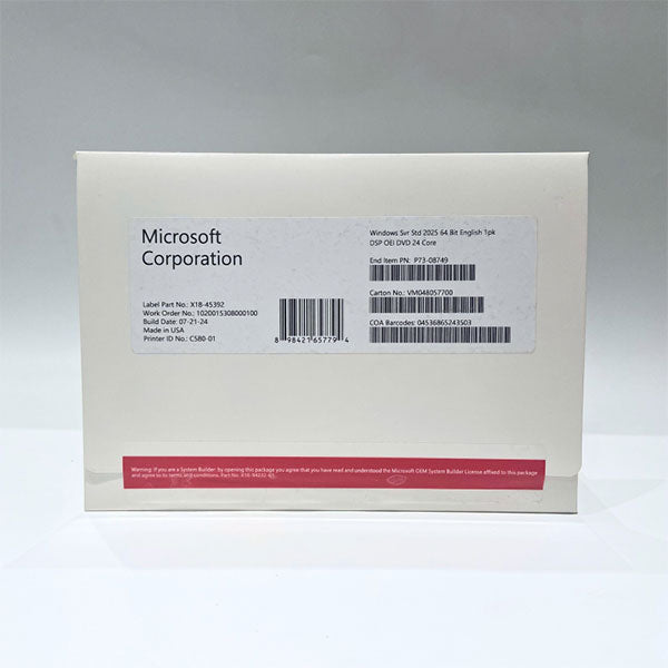 Microsoft Server 2025 Standard DVD Lisans